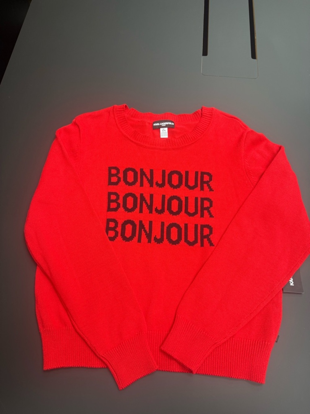 KARL LAGERFELD Red 'Bonjour' Crewneck Sweater ❤️❣️